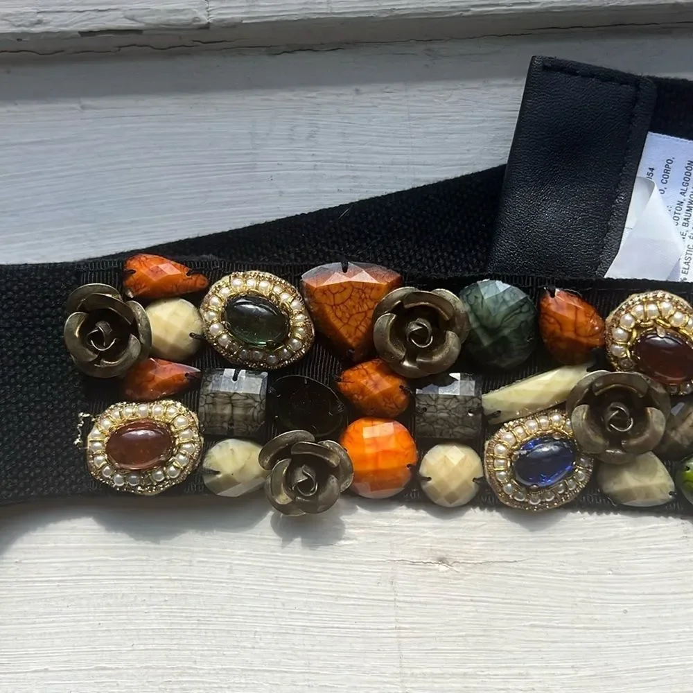Anthropologie floral button elastic waist embellished belt size medium